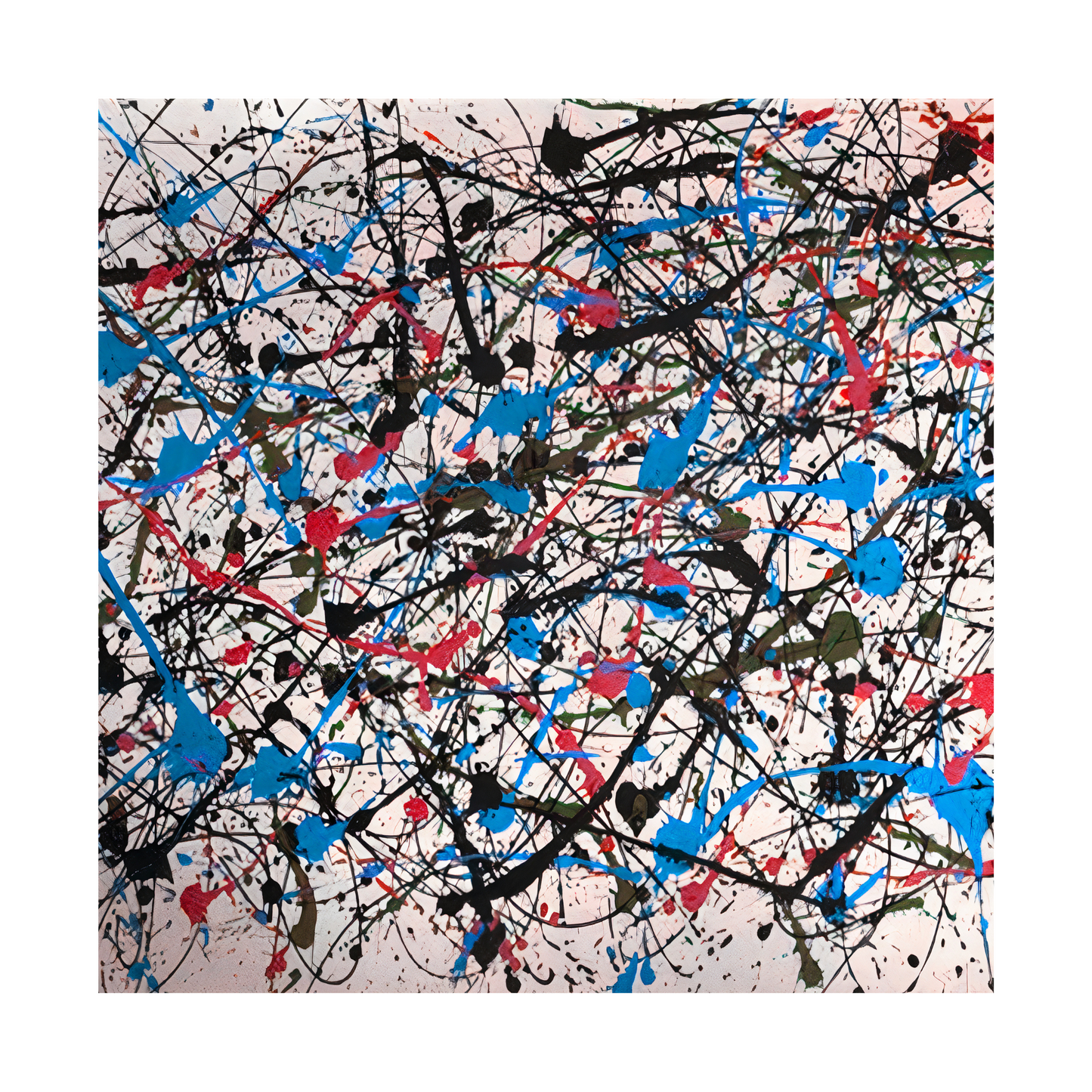 Pollock-Inspired Blue, Black & Red Drip Painting – Hand-Painted Abstract Canvas Wall Art