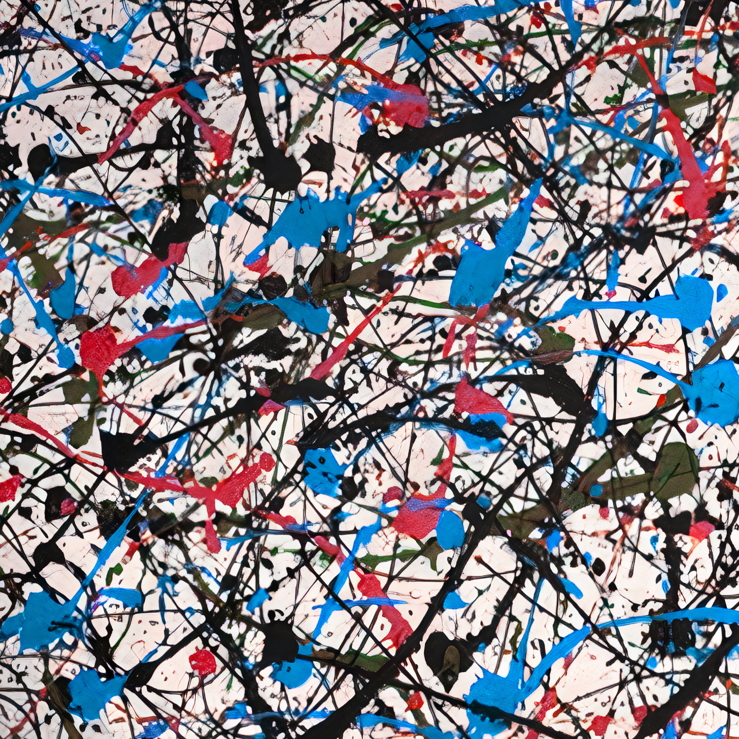 Pollock-Inspired Blue, Black & Red Drip Painting – Hand-Painted Abstract Canvas Wall Art