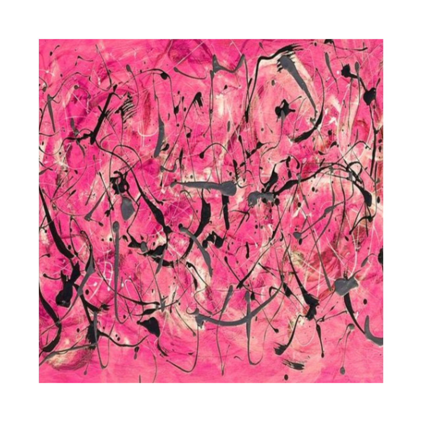 Pollock-Inspired Hot Pink & Black Drip Painting – Hand-Painted Abstract Canvas Wall Art