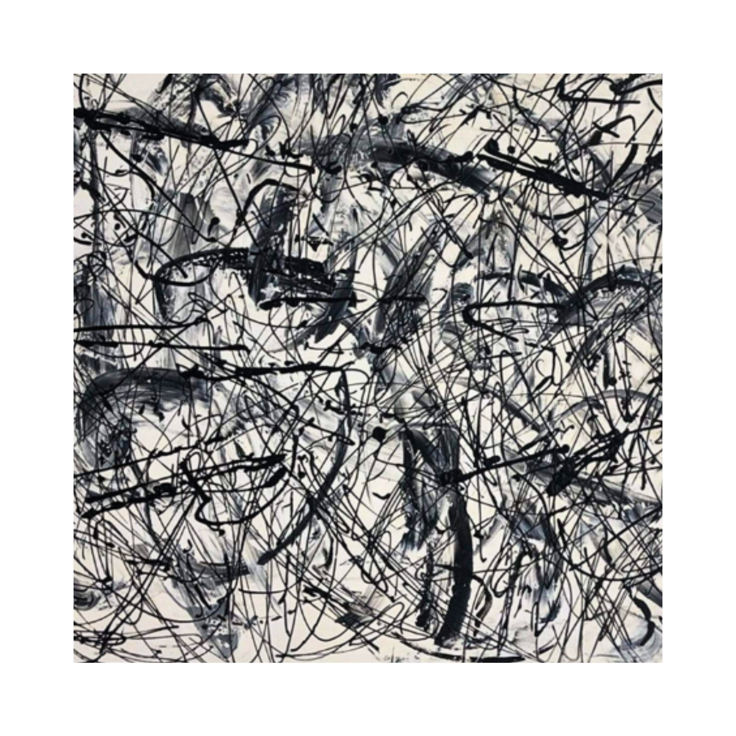 Pollock-Inspired Black & Grey Drip Painting – Hand-Painted Abstract Canvas Wall Art