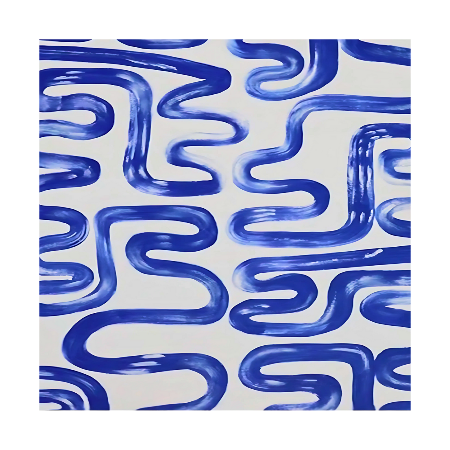 Abstract Greek Key Pattern Painting – Hand-Painted Blue & White Wall Art