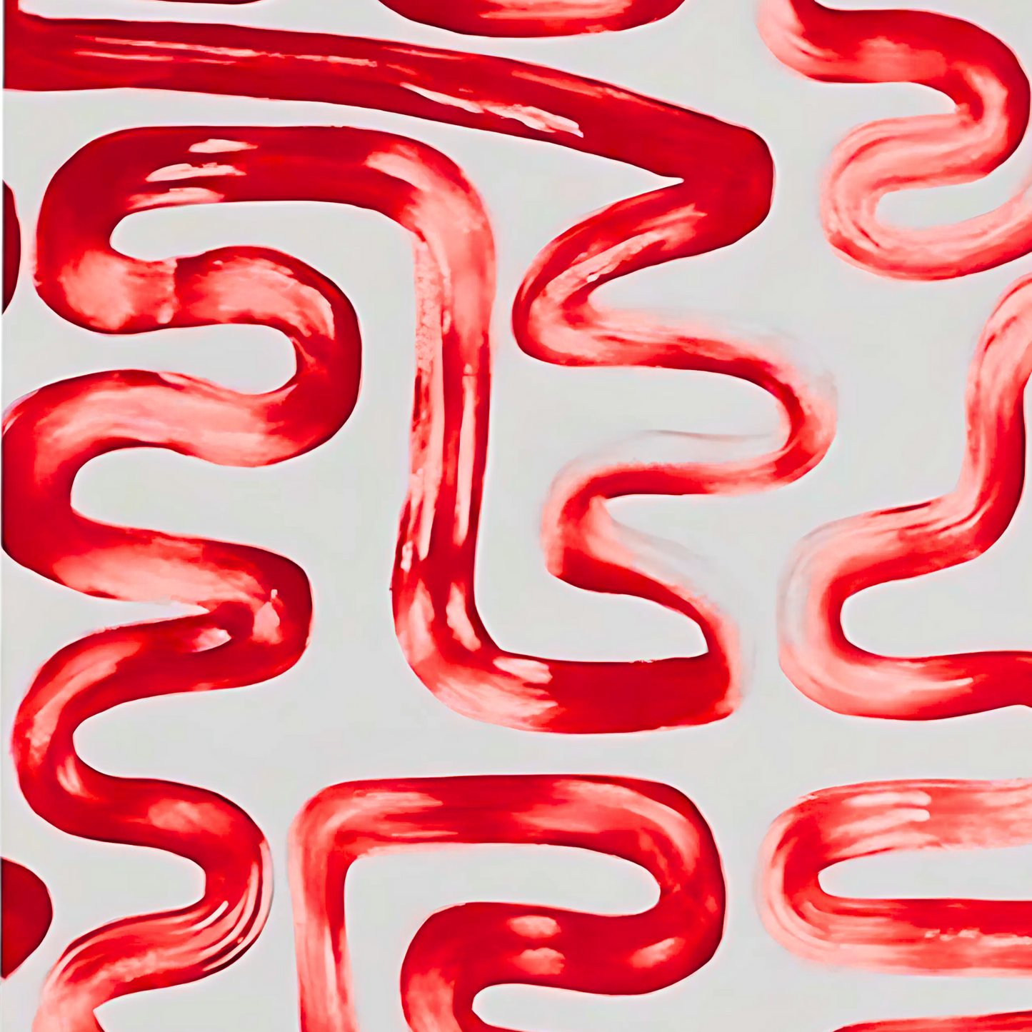 Abstract Greek Key Red Painting – Hand-Painted Modern Wall Art