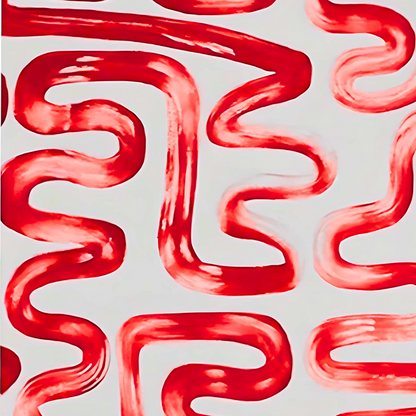 Abstract Greek Key Red Painting – Hand-Painted Modern Wall Art