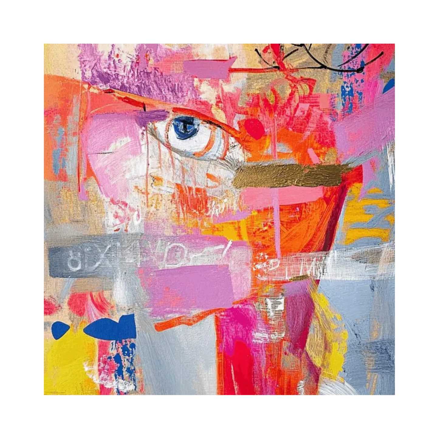 Abstract Eye Painting with Pink & Orange – Hand-Painted Modern Wall Art