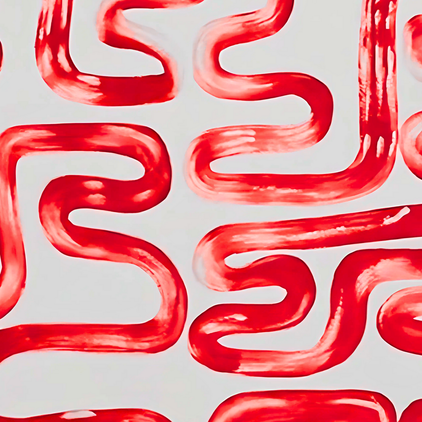 Abstract Greek Key Red Painting – Hand-Painted Modern Wall Art