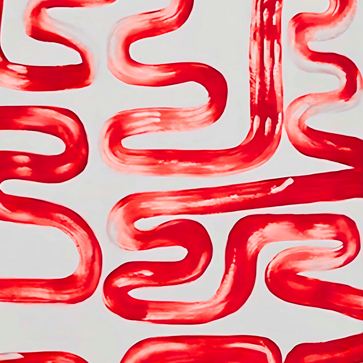 Abstract Greek Key Red Painting – Hand-Painted Modern Wall Art