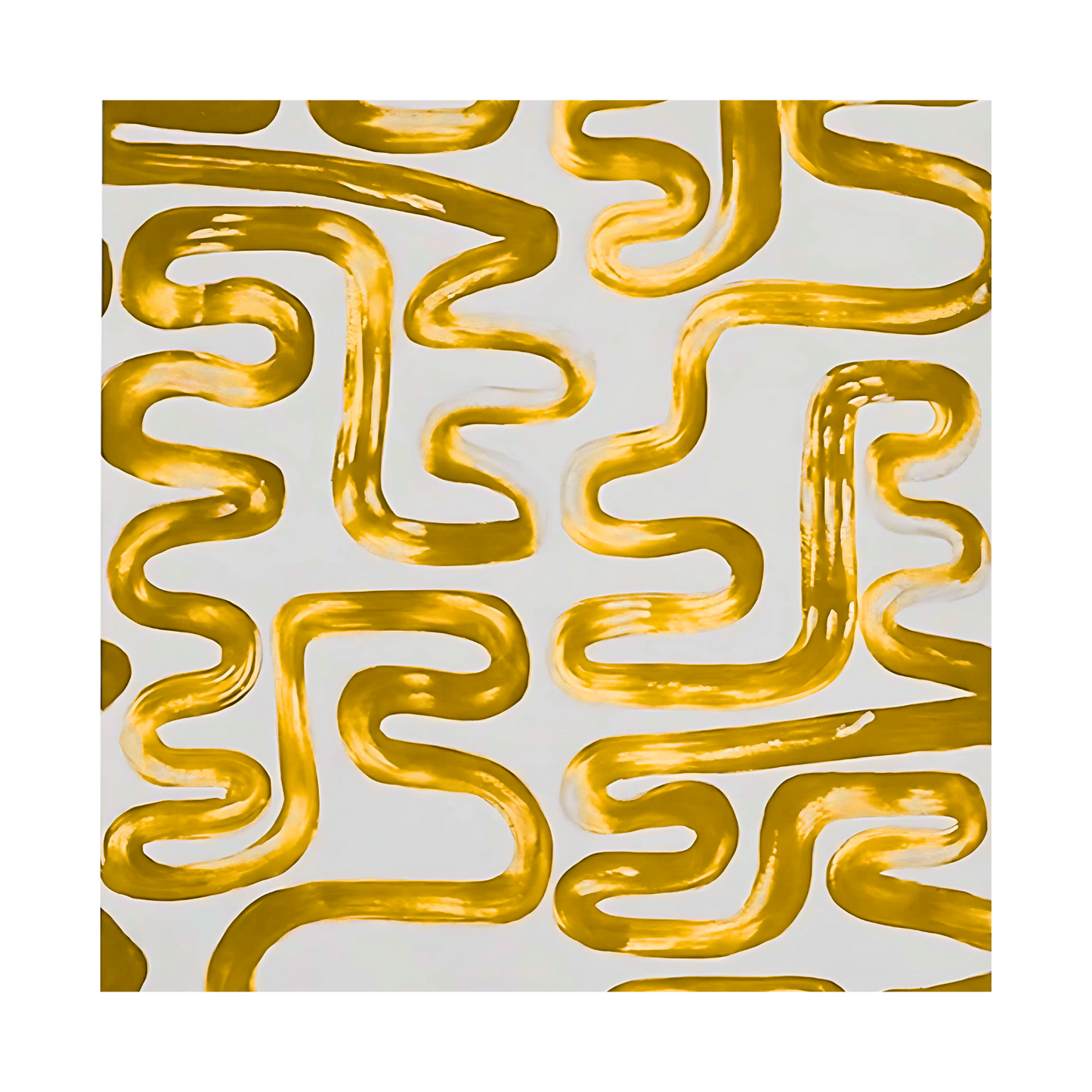 Abstract Greek Key Gold Painting – Hand-Painted Modern Wall Art