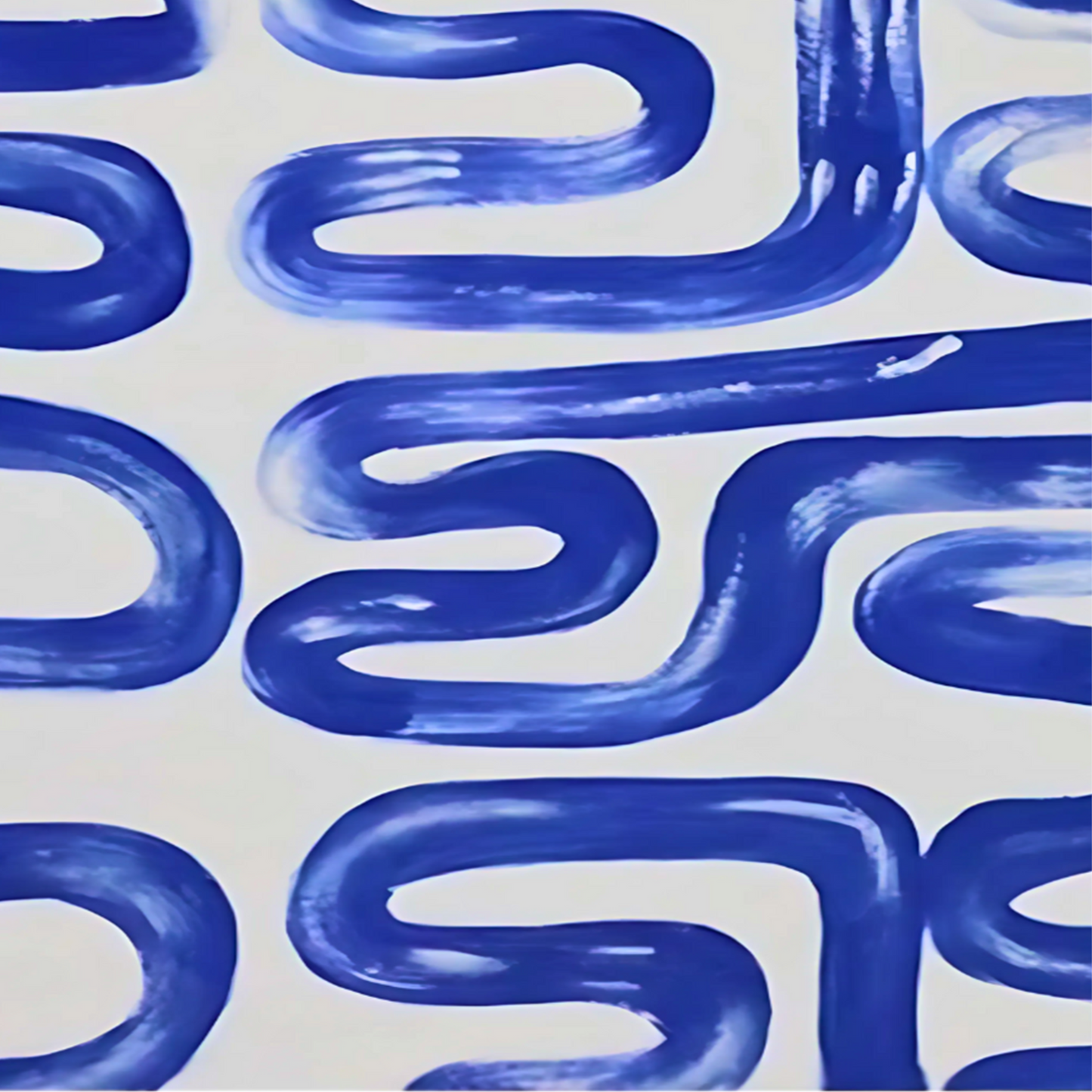 Abstract Greek Key Pattern Painting – Hand-Painted Blue & White Wall Art