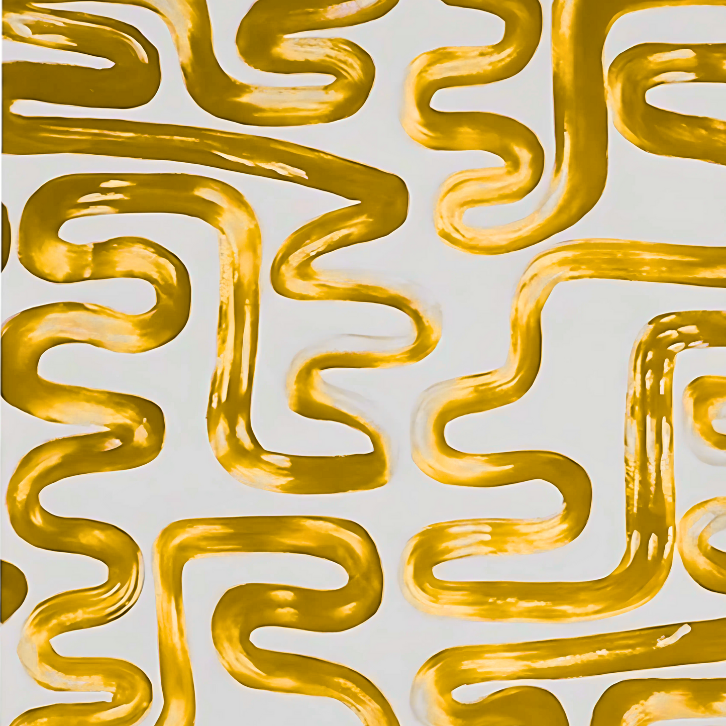 Abstract Greek Key Gold Painting – Hand-Painted Modern Wall Art