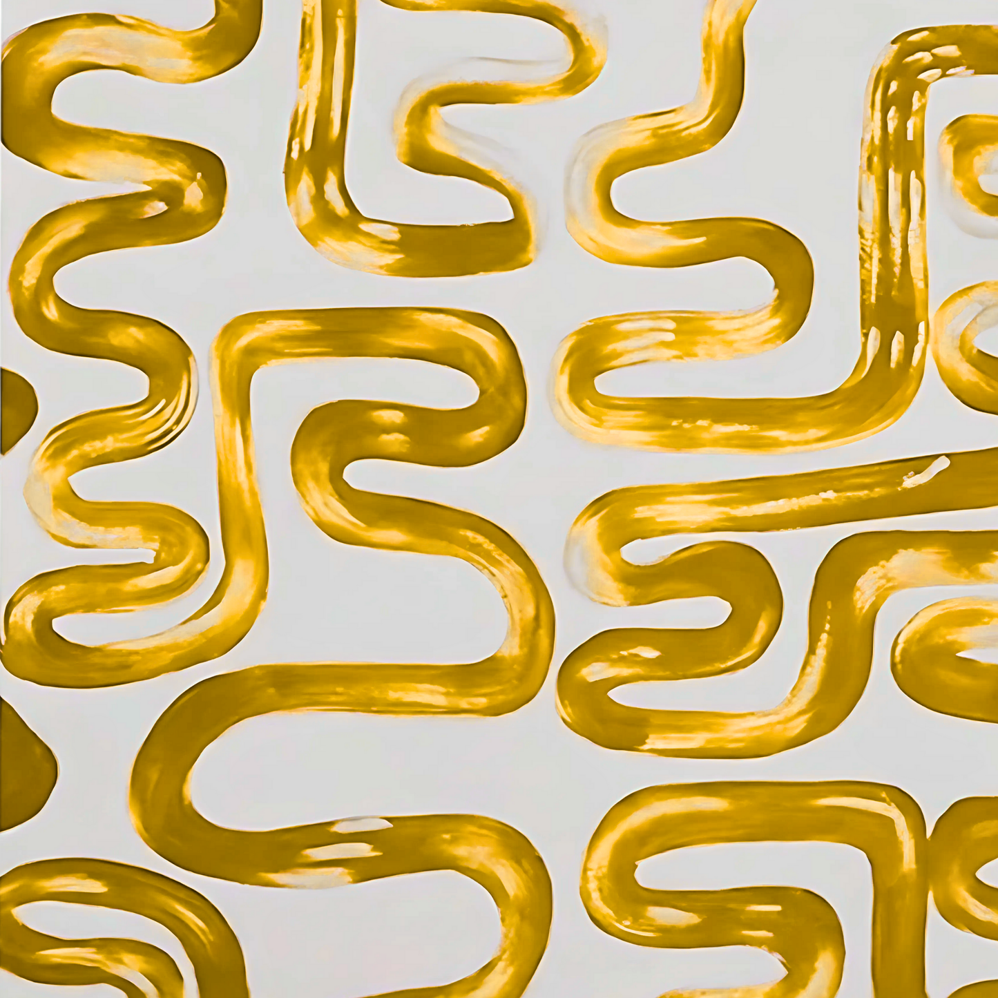 Abstract Greek Key Gold Painting – Hand-Painted Modern Wall Art