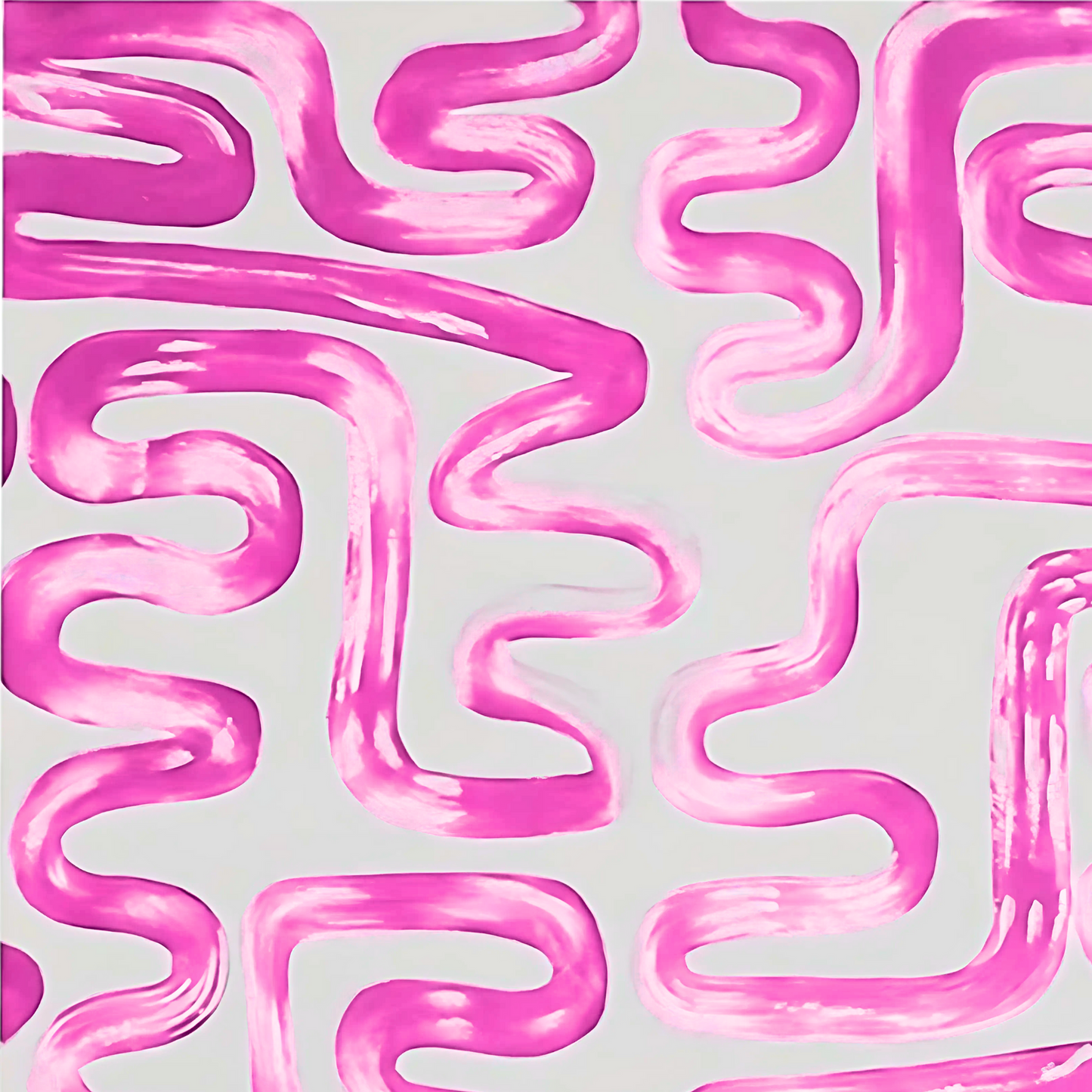 Abstract Greek Key Pink Painting – Hand-Painted Modern Wall Art