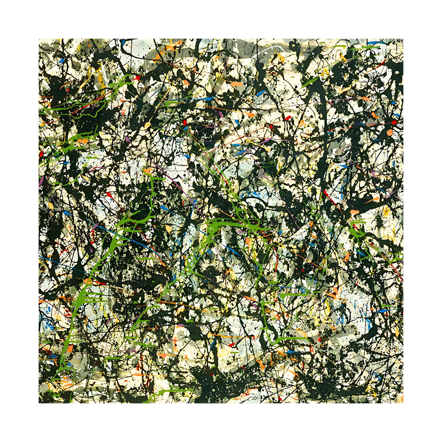 Pollock Style Abstract Drip Painting Green & Black – Chaos & Harmony Canvas Wall Art