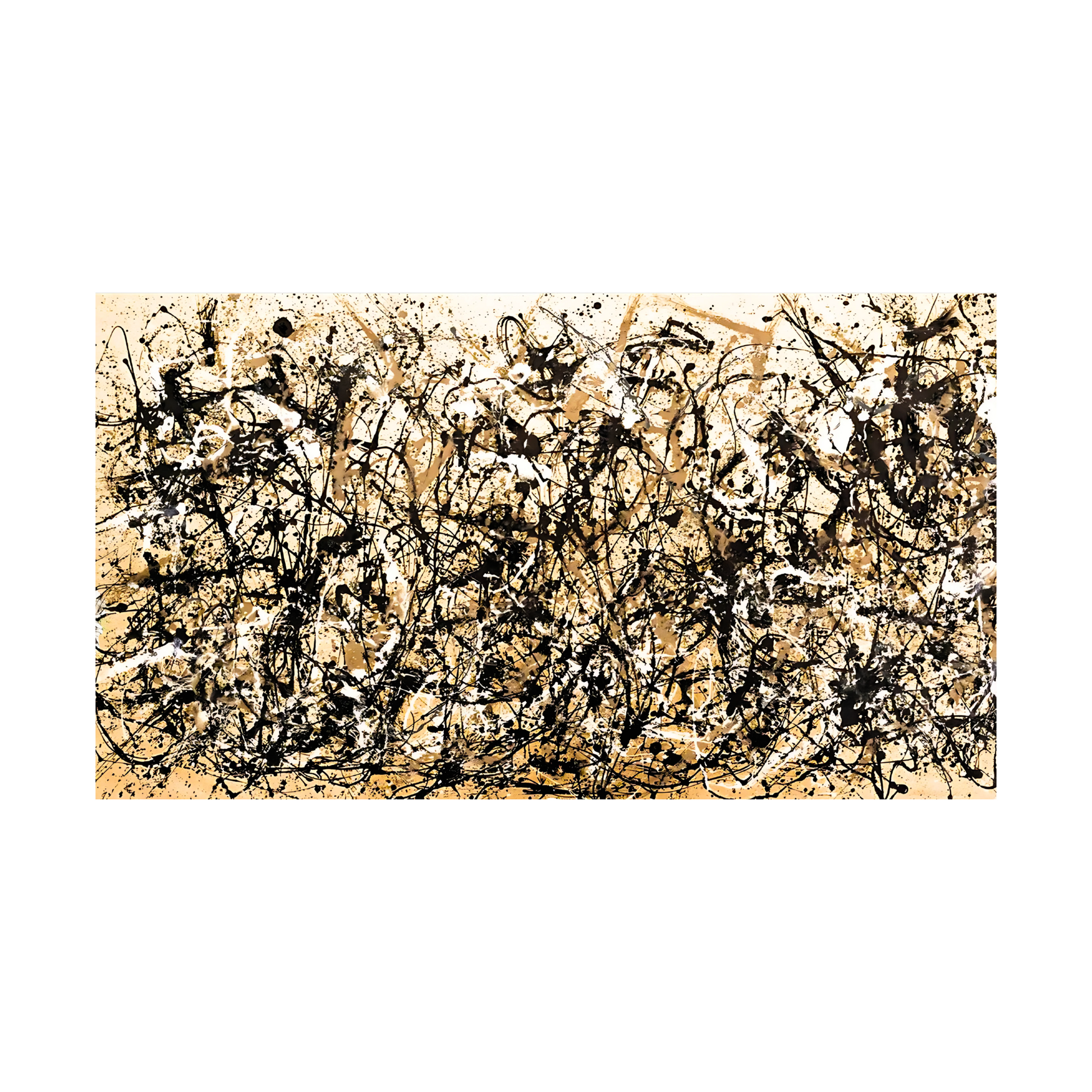 Abstract art with black brush strokes on a beige background