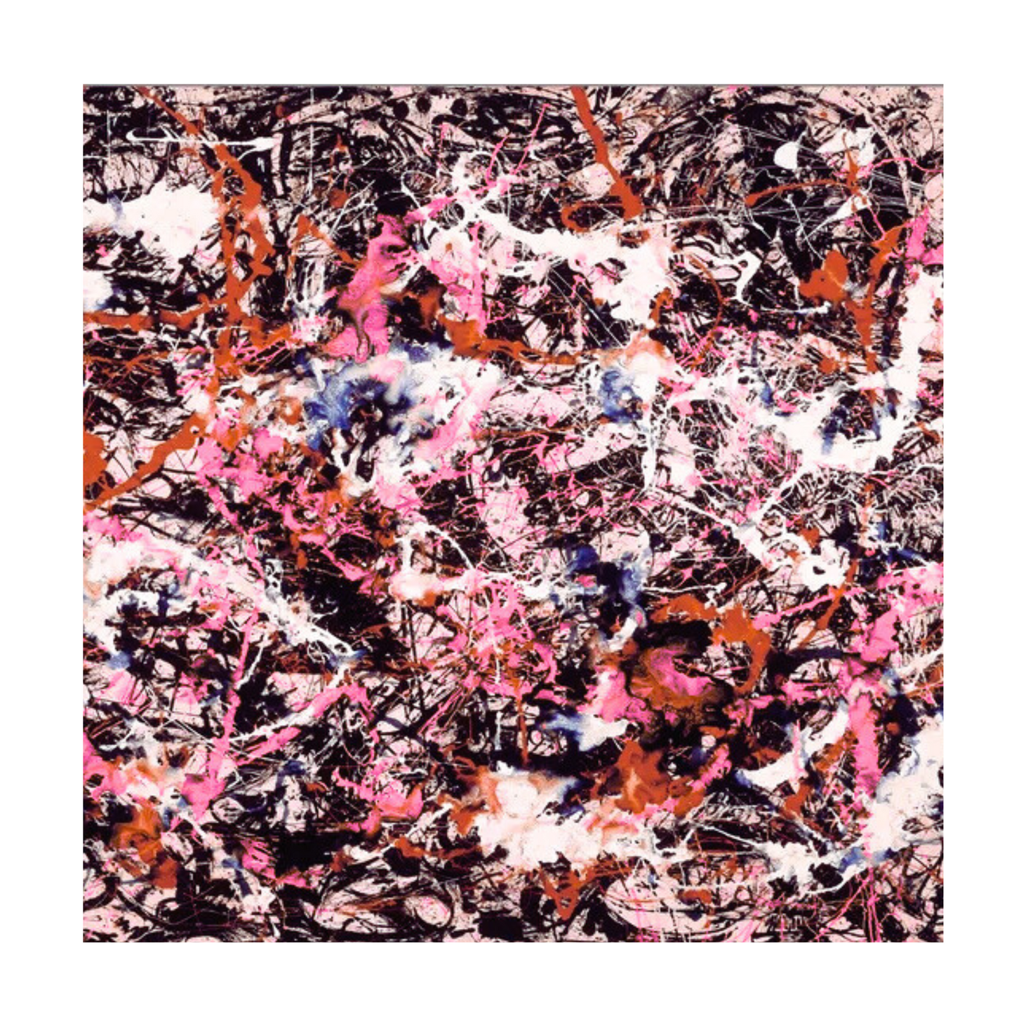 Pink, Brown & Blue Pollock-Style Abstract Drip Painting – Hand-Painted Modern Canvas Art