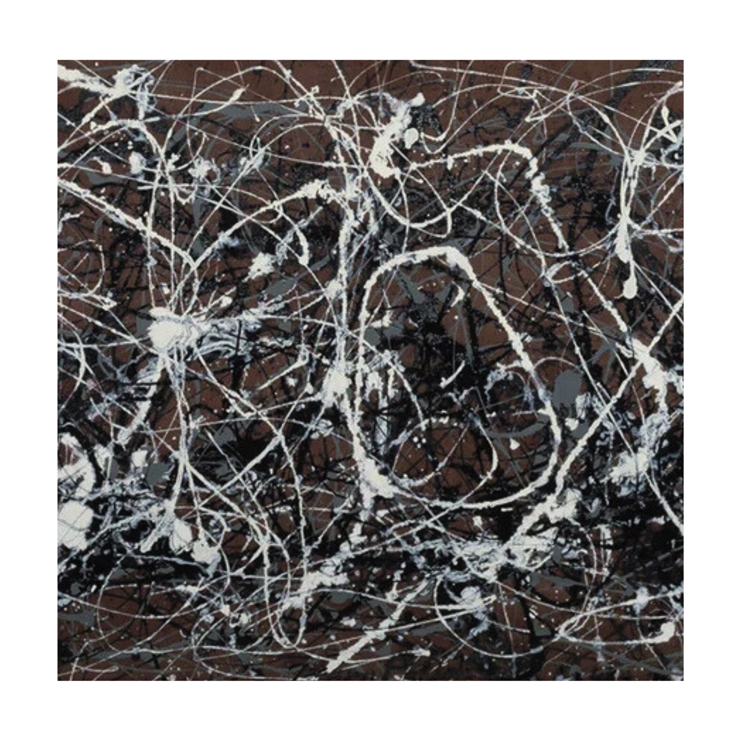 Pollock-Style Brown, Black & White Abstract Drip Painting – Hand-Painted Modern Wall Art