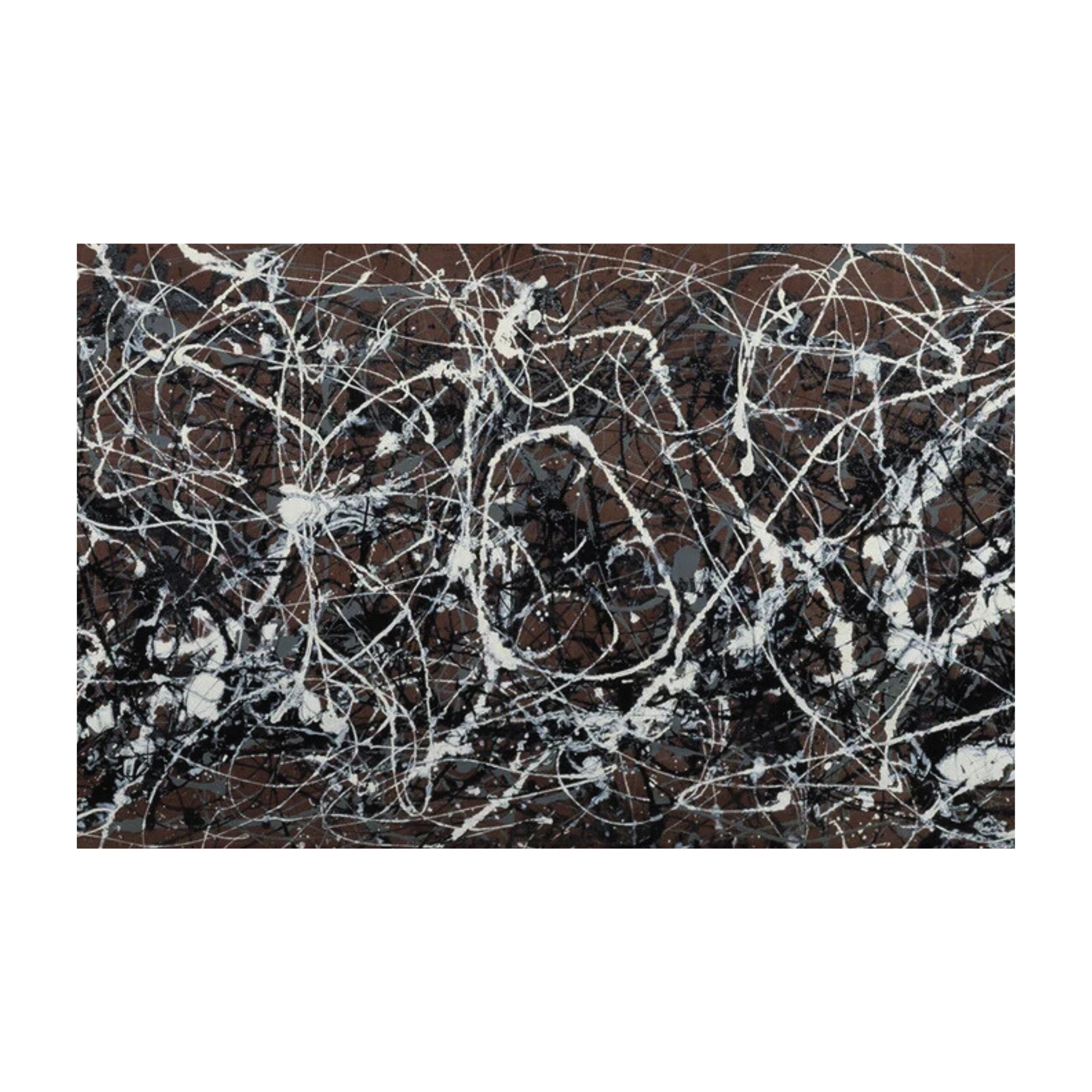 Abstract art piece with white and gray lines on a brown background