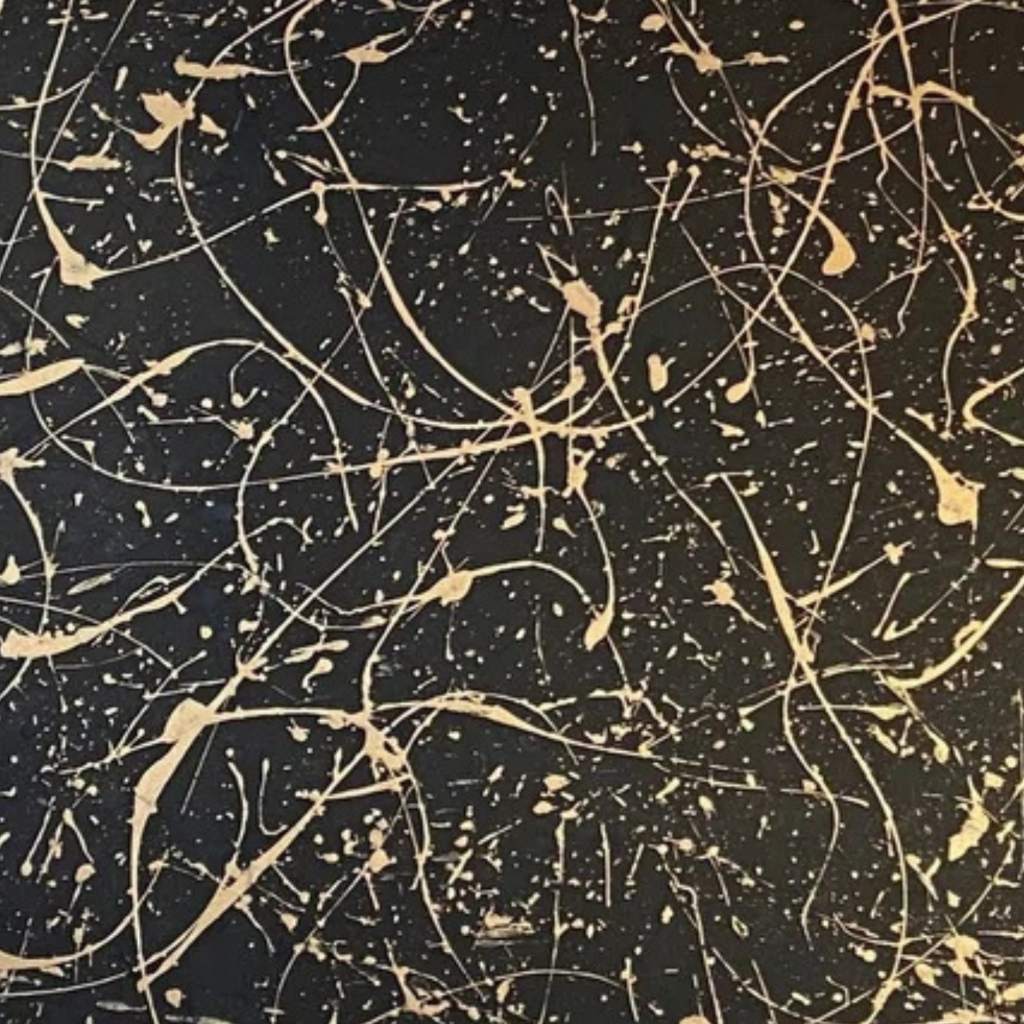 Pollock-Style Black & Gold Abstract Painting – Hand-Painted Modern Wall Art