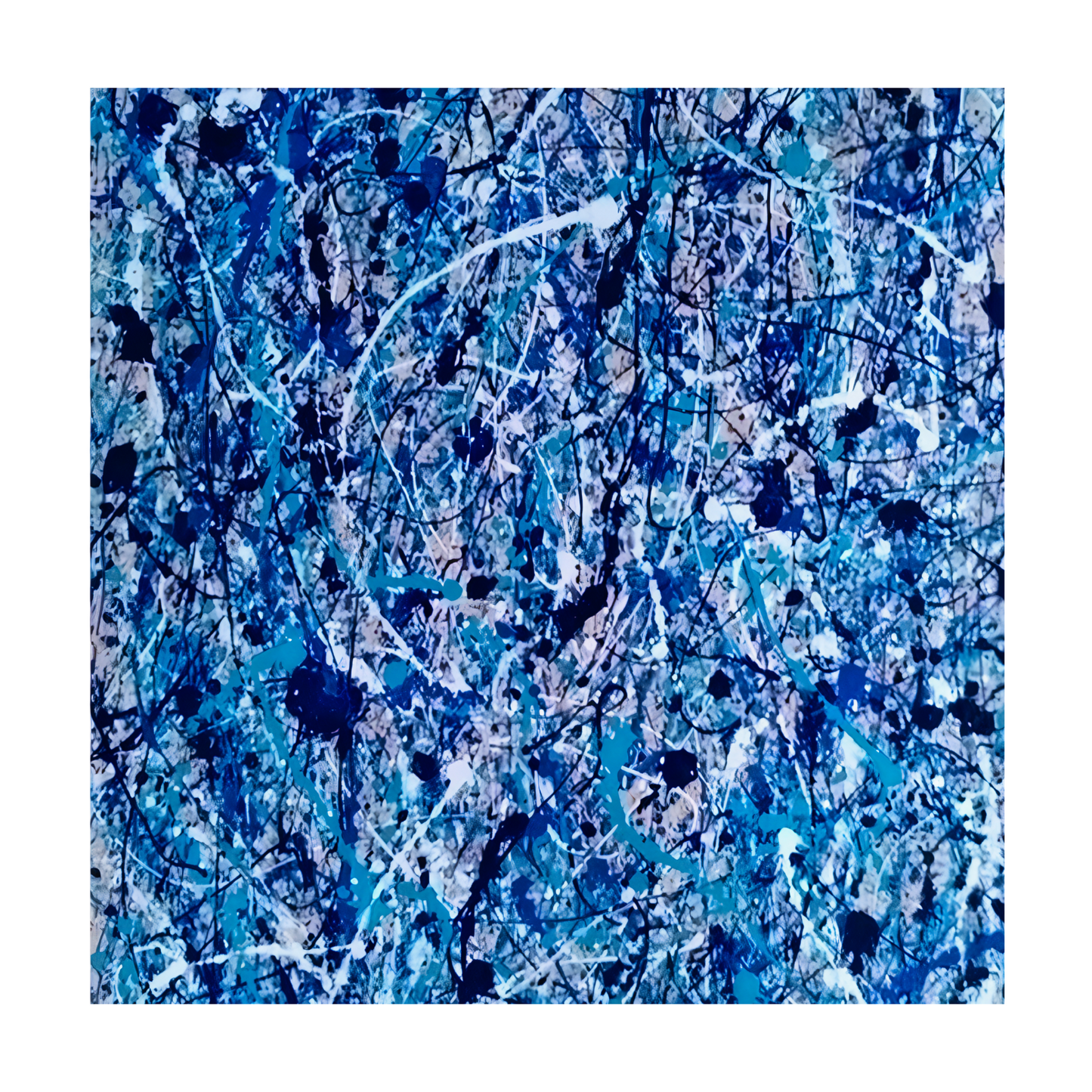 Pollock-Style Blue Abstract Drip Painting – Hand-Painted Modern Wall Art