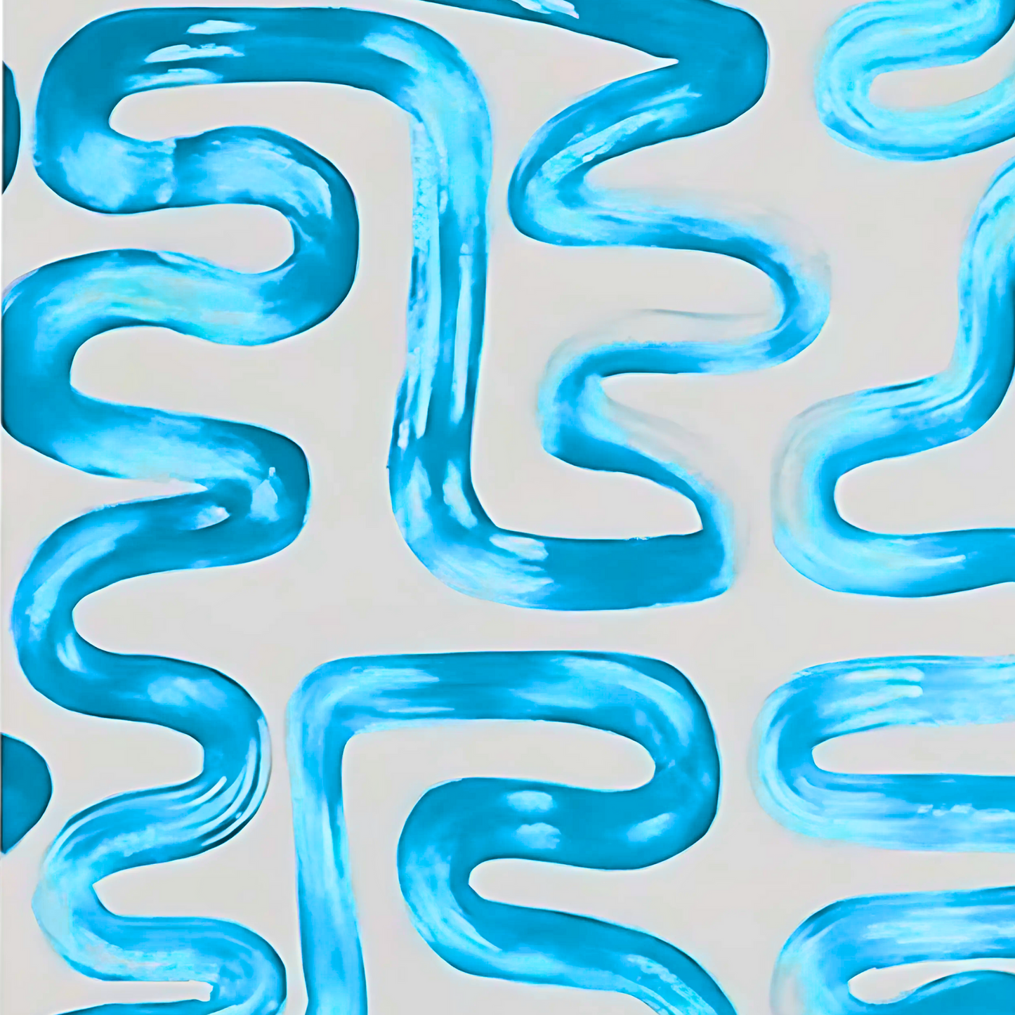 Abstract Greek Key Aqua Painting – Hand-Painted Turquoise & White Wall Art