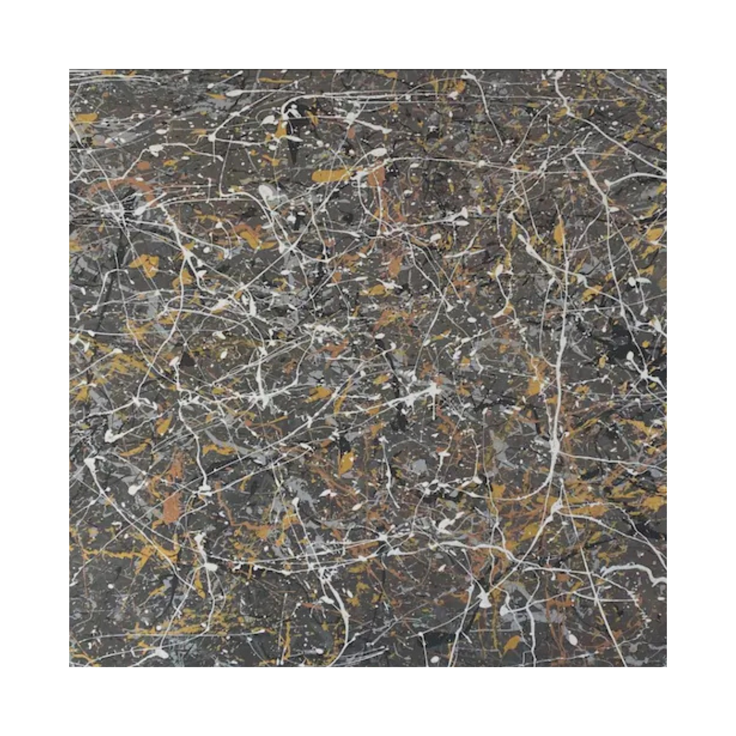 Pollock-Style Grey, Gold & White Abstract Drip Painting – Hand-Painted Modern Wall Art