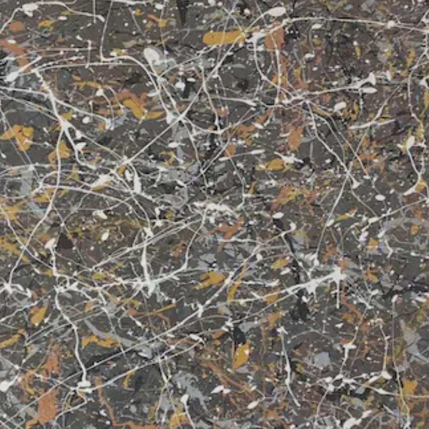 Pollock-Style Grey, Gold & White Abstract Drip Painting – Hand-Painted Modern Wall Art