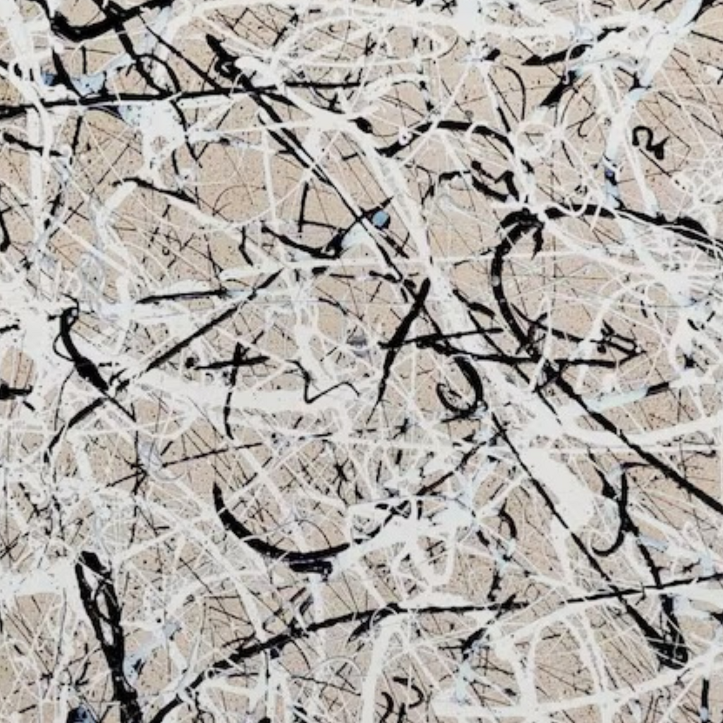 Pollock-Style Beige, Black & White Abstract Drip Painting – Hand-Painted Modern Wall Art