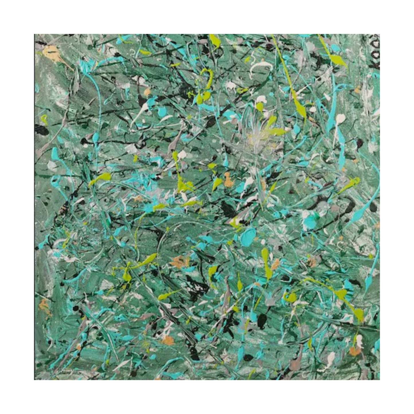 Pollock Style Green Abstract Painting – Hand-Painted Modern Wall Art