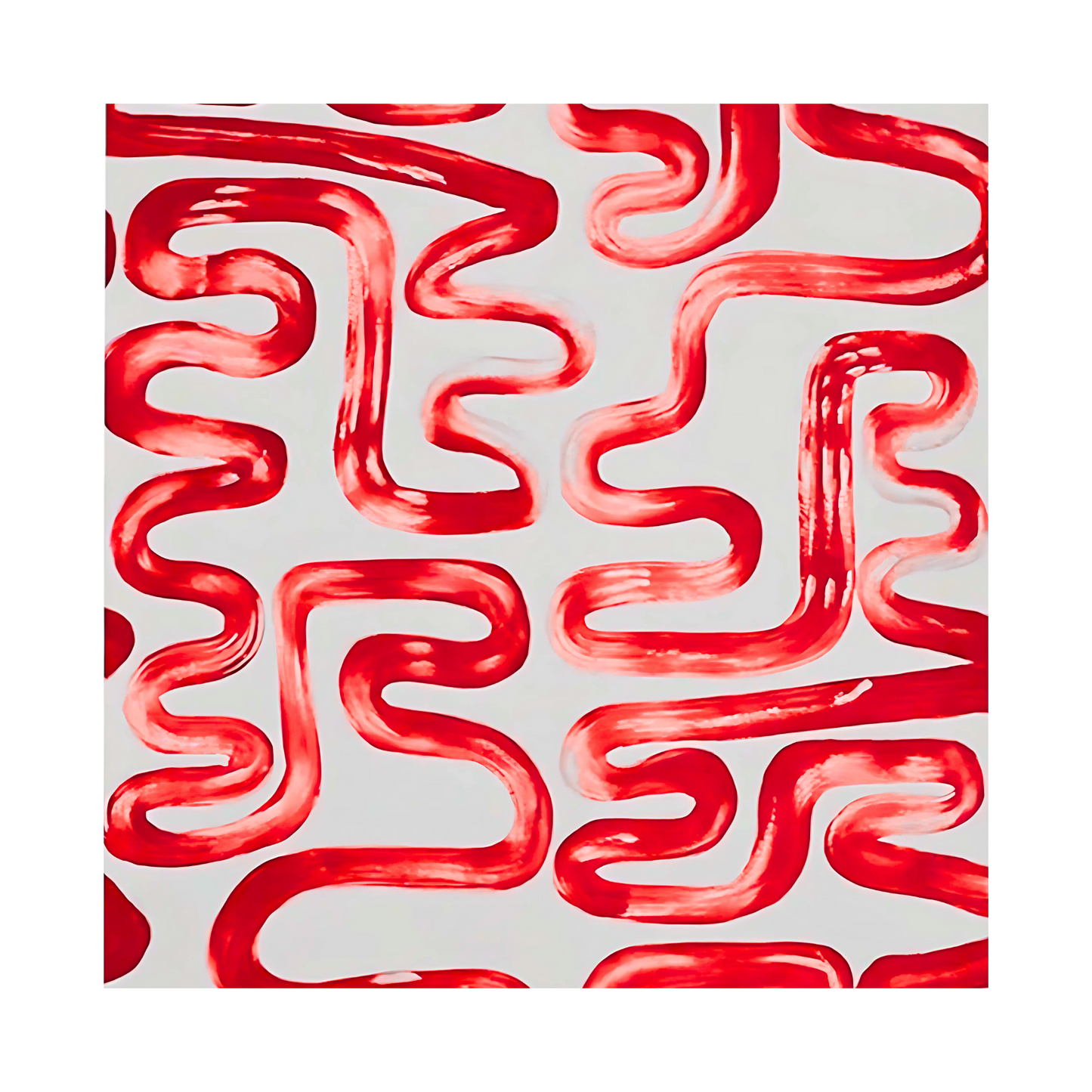 Abstract Greek Key Red Painting – Hand-Painted Modern Wall Art