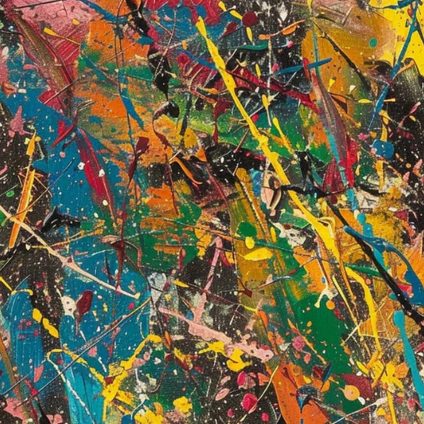 Pollock Style Yellow Abstract Painting – Hand-Painted Colorful Wall Art