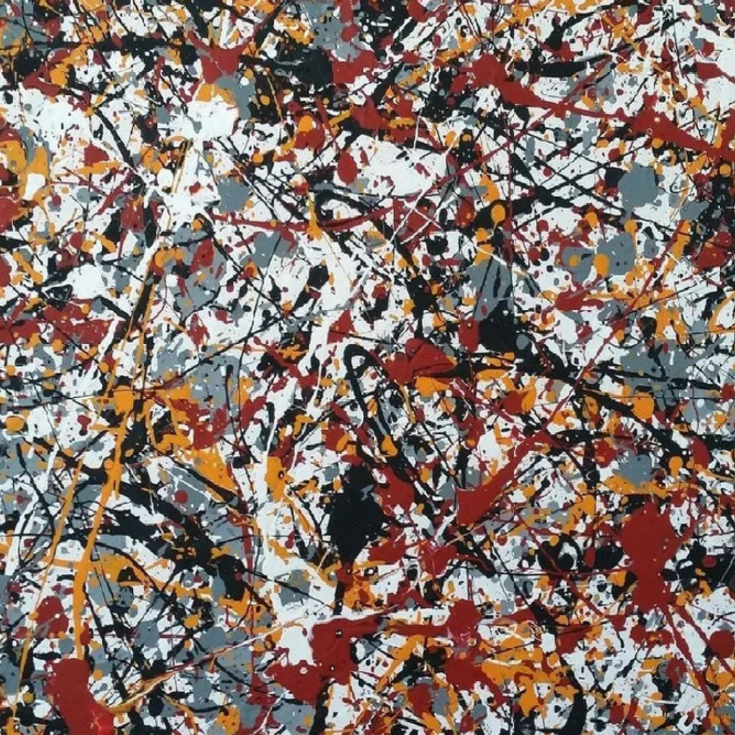 Pollock Style Grey & Red Abstract Painting – Hand-Painted Modern Wall Art