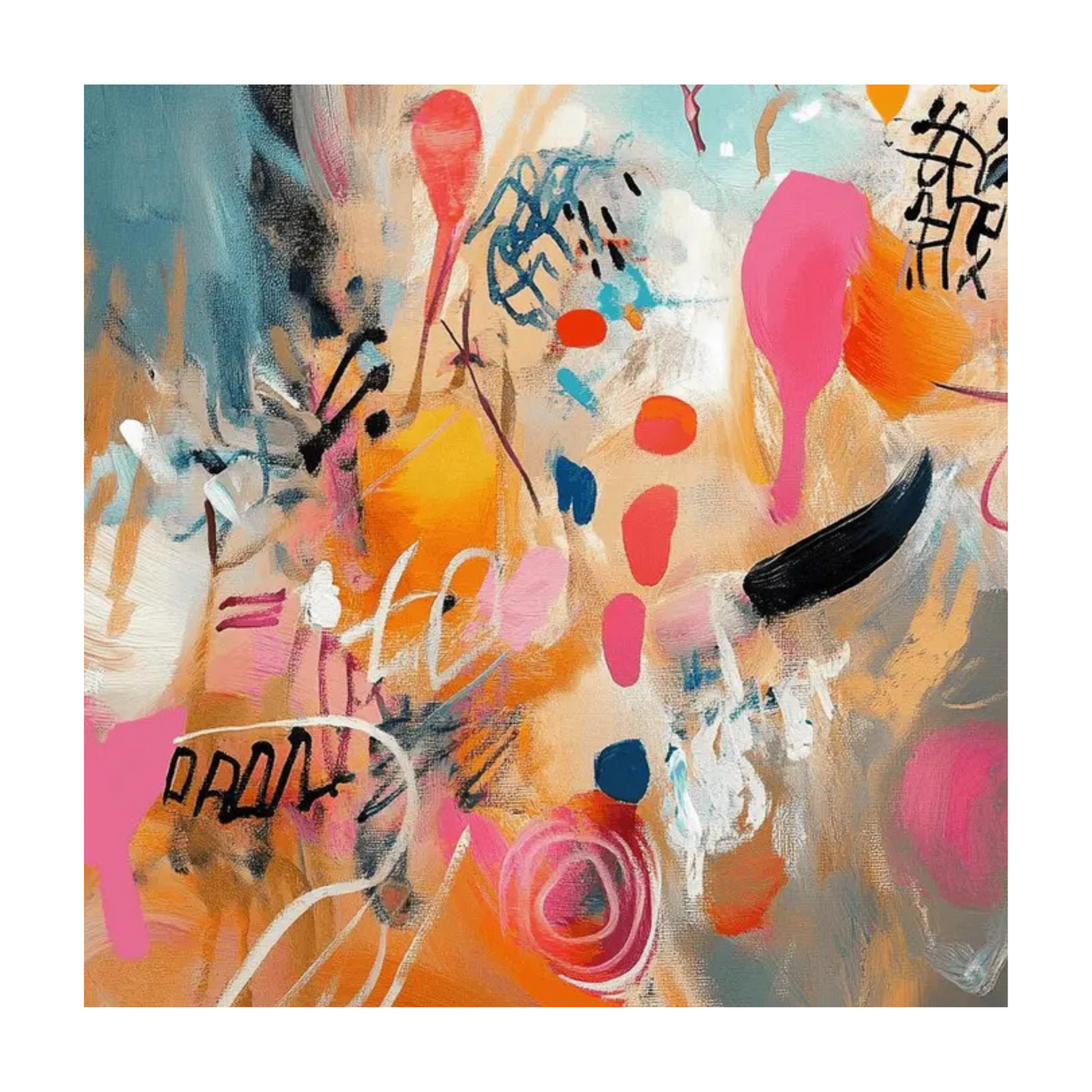 Contemporary Abstract Painting with Pink & Orange Accents – Hand-Painted Modern Wall Art