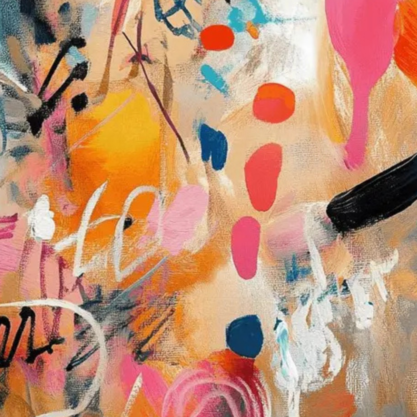 Contemporary Abstract Painting with Pink & Orange Accents – Hand-Painted Modern Wall Art