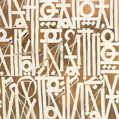 Beige & White Abstract Calligraphic Graffiti – Hand-Painted Modern Wall Art