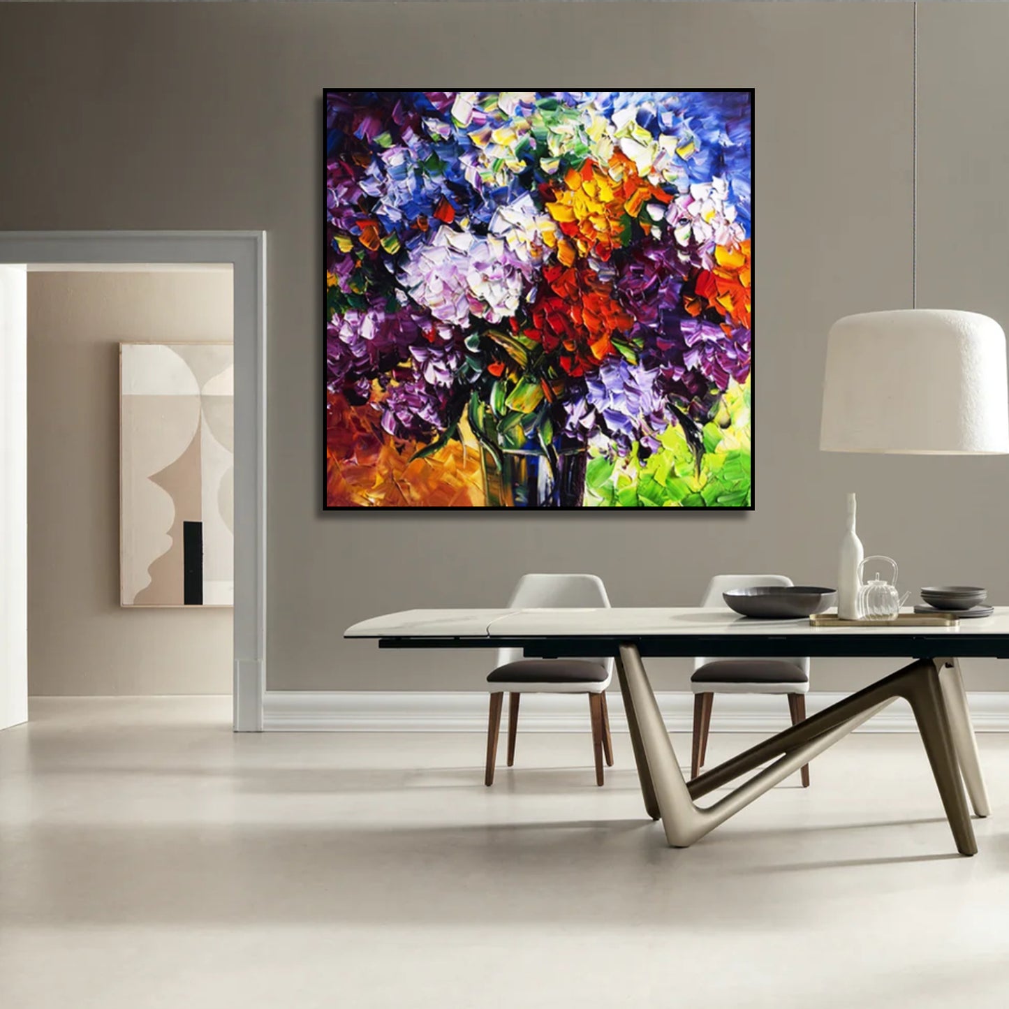 Multi-Coloured Hydrangea Bouquet Impasto Floral Wall Art