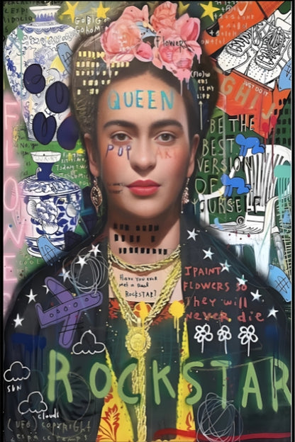 Rockstar Frida Kahlo Hand Painted Pop Art Painting