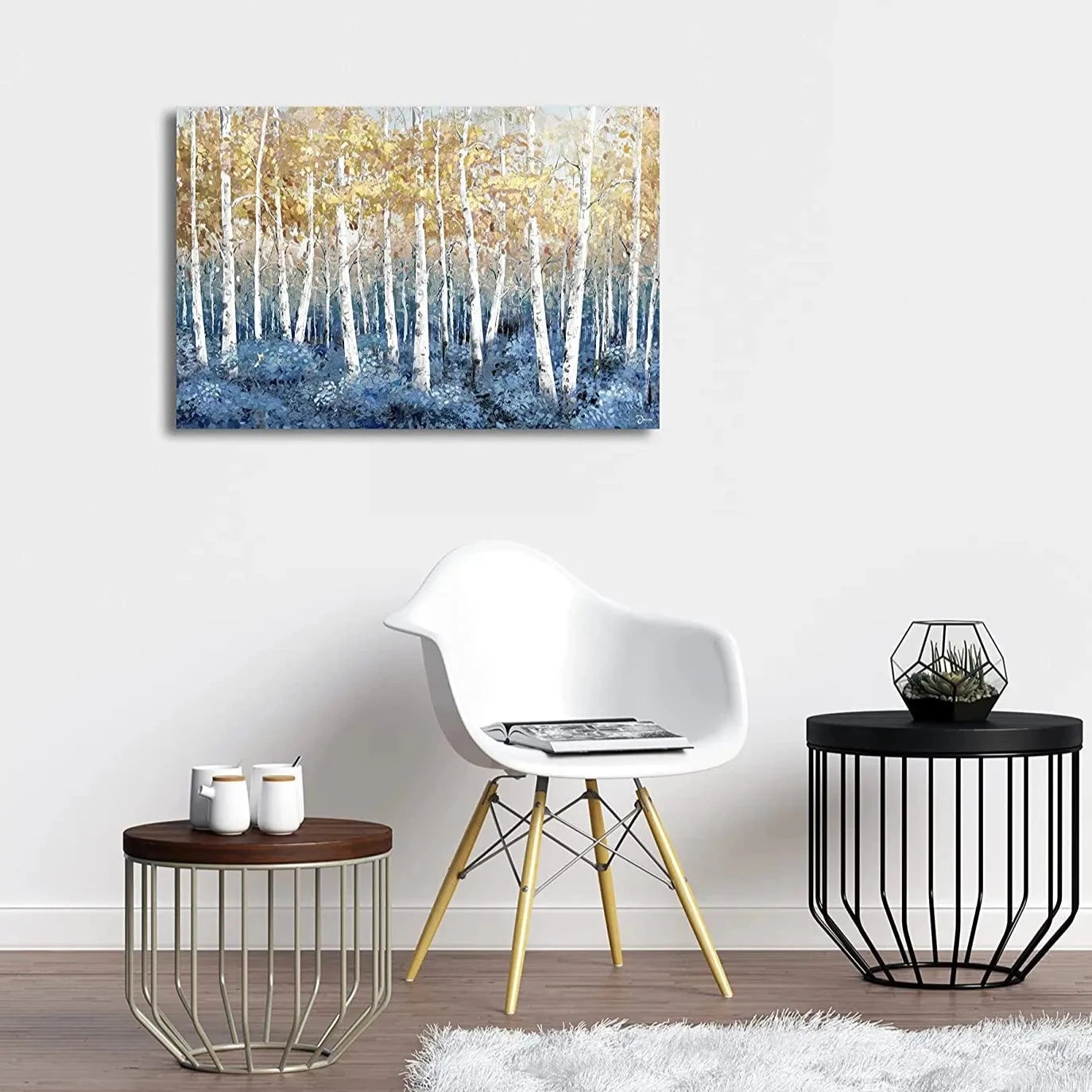 Pastel Blue Yellow Birch Rainforest Abstract Art