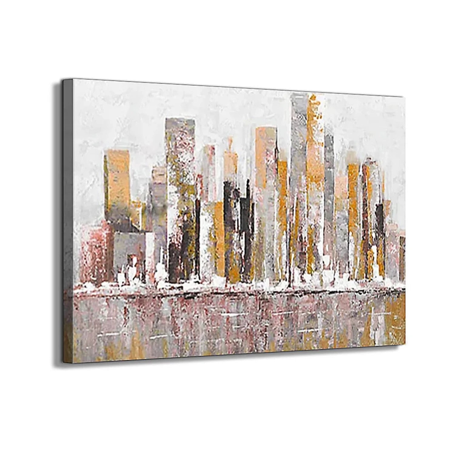 Minimalist Riverside Cityscape Textured Painting