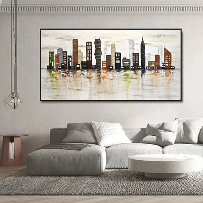 Abstract Panoramic Urban Skyline Cityscape Artwork