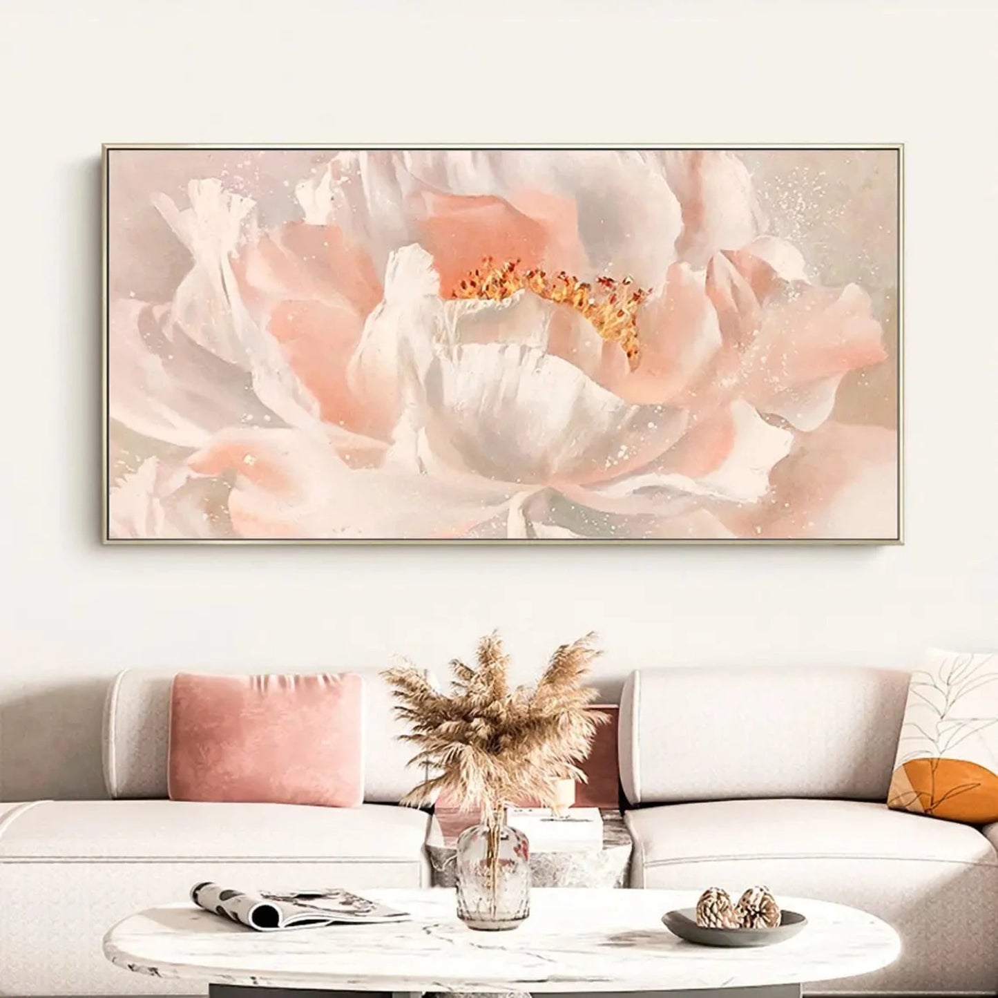 Elegant Blush Pink Blooming Flower Canvas Painting