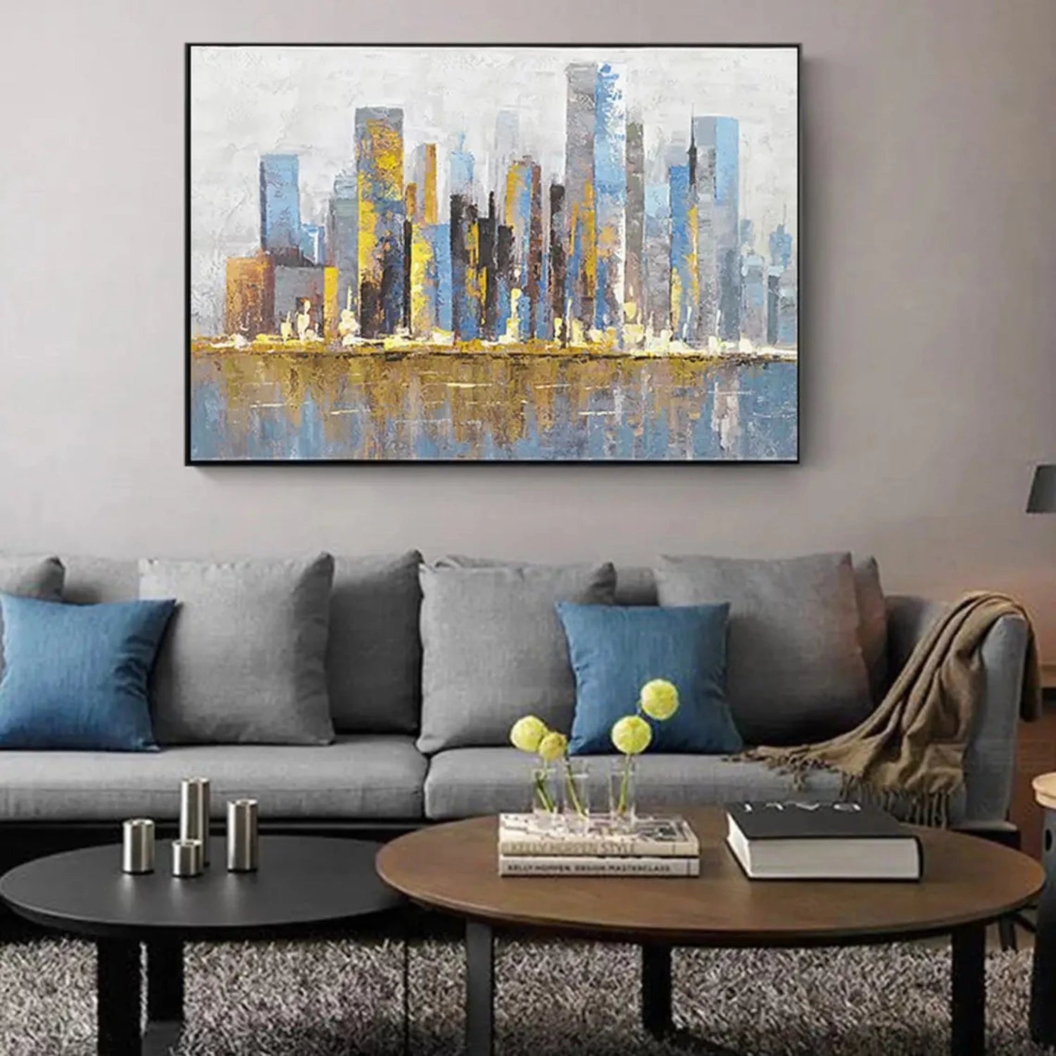 Abstract Riverside City Blue Texture Minimal Art – My Modern Art