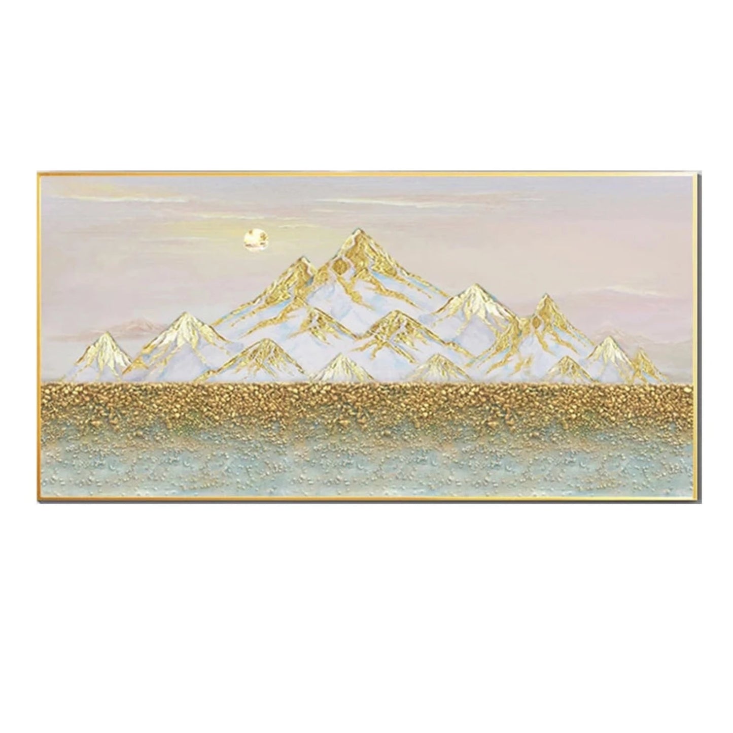 3D Gold Foil Textured Mountains Landscape Painting