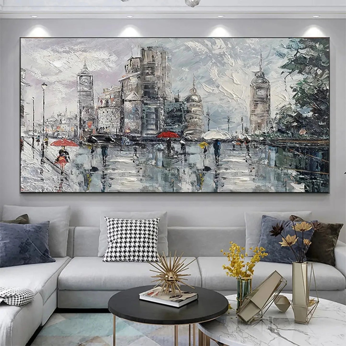 Abstract Rainy Paris Scene Palette Knife Painting