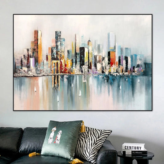 Modern Brooklyn Bridge Textured Cityscape Painting