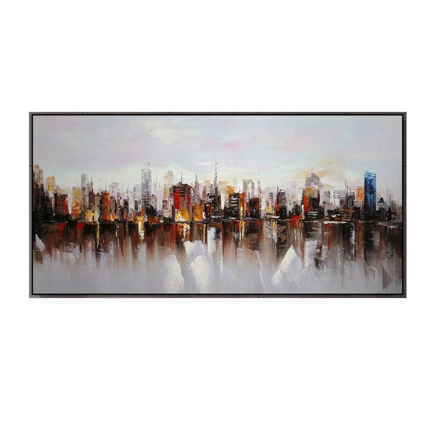 Oceanfront Cityscape Water Reflection Textured Art