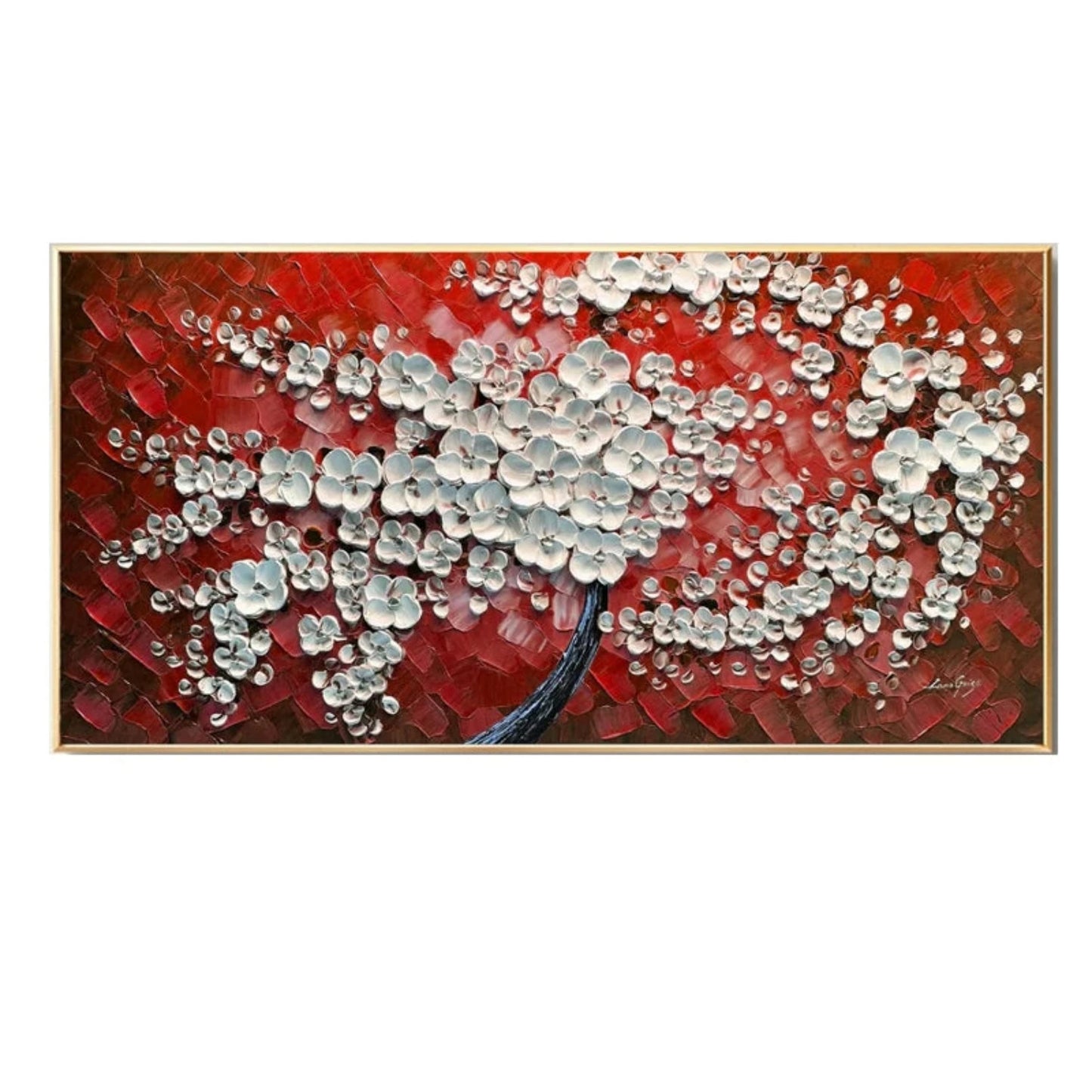 3D White Cherry Blossom Tree Palette Knife Artwork