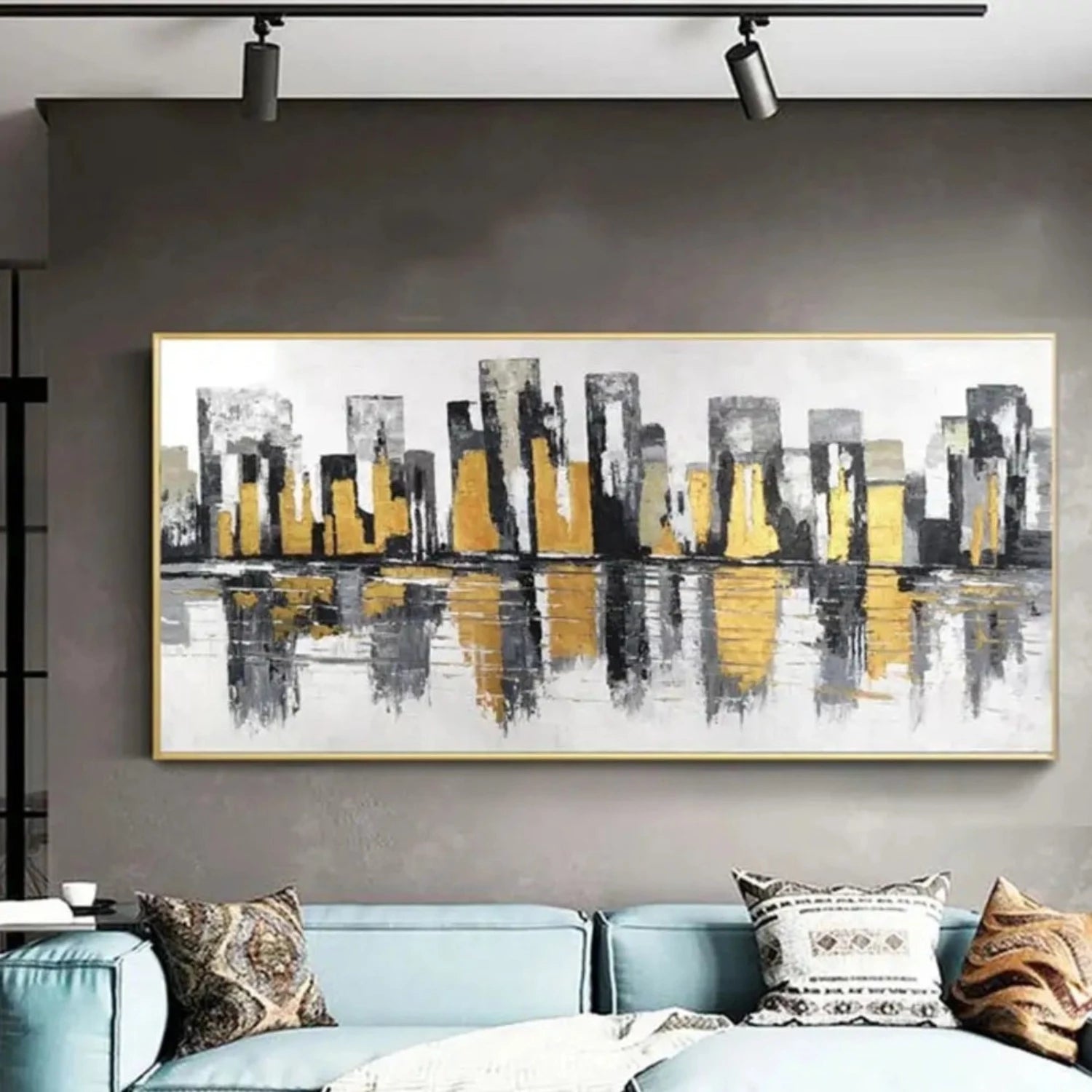 Textured Coastline Black Gold Cityscape Wall Art