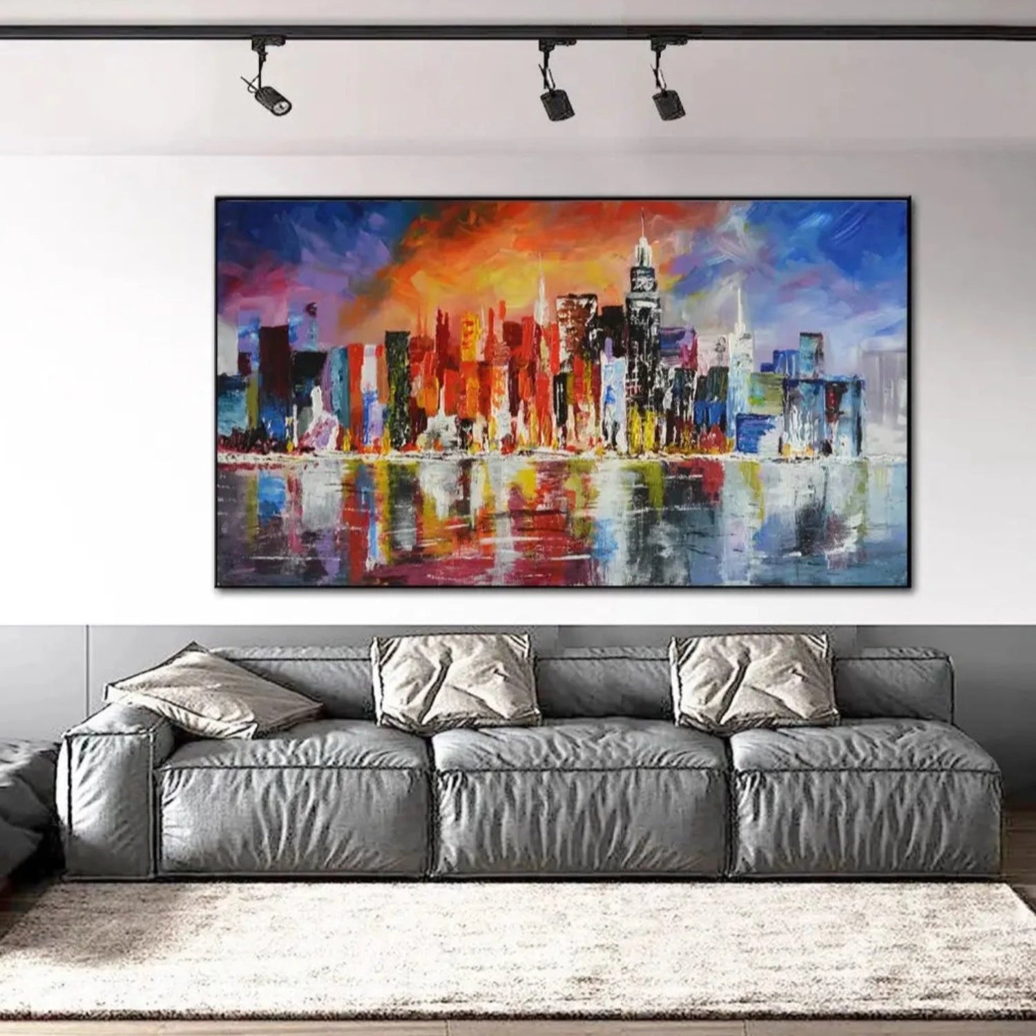 Radiant Colourful Riverside City Textured Painting – My Modern Art