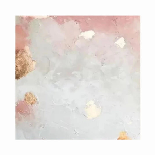 Abstract art with pink, gold, and white colors on a textured background