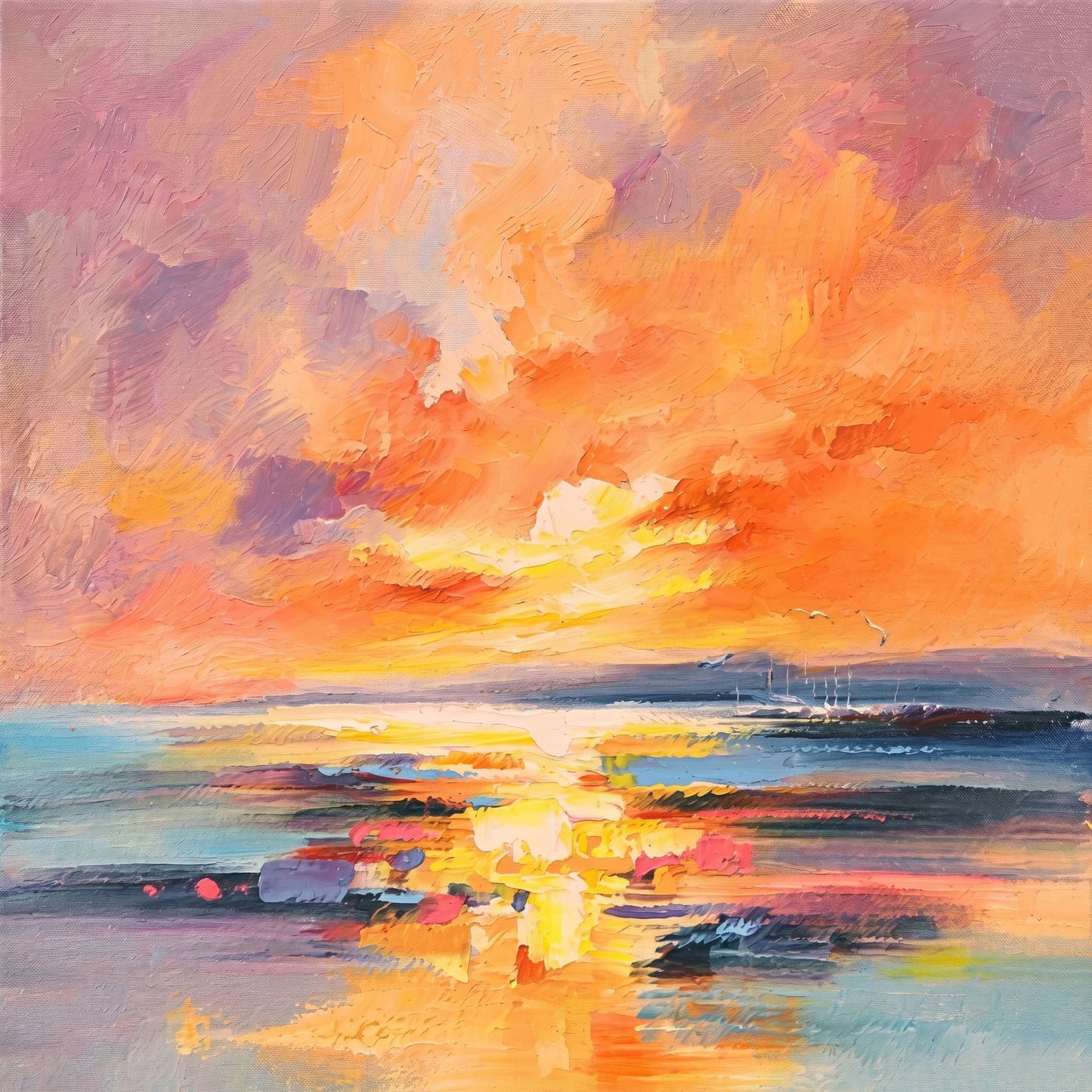 Modern Seascape Acrylic Sunset Landscape Painting