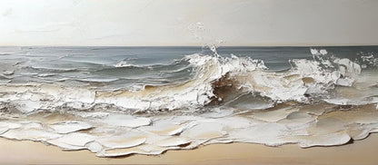 3D Textured Ocean Wave – Hand-Painted Impasto Coastal Canvas in Beige & Grey